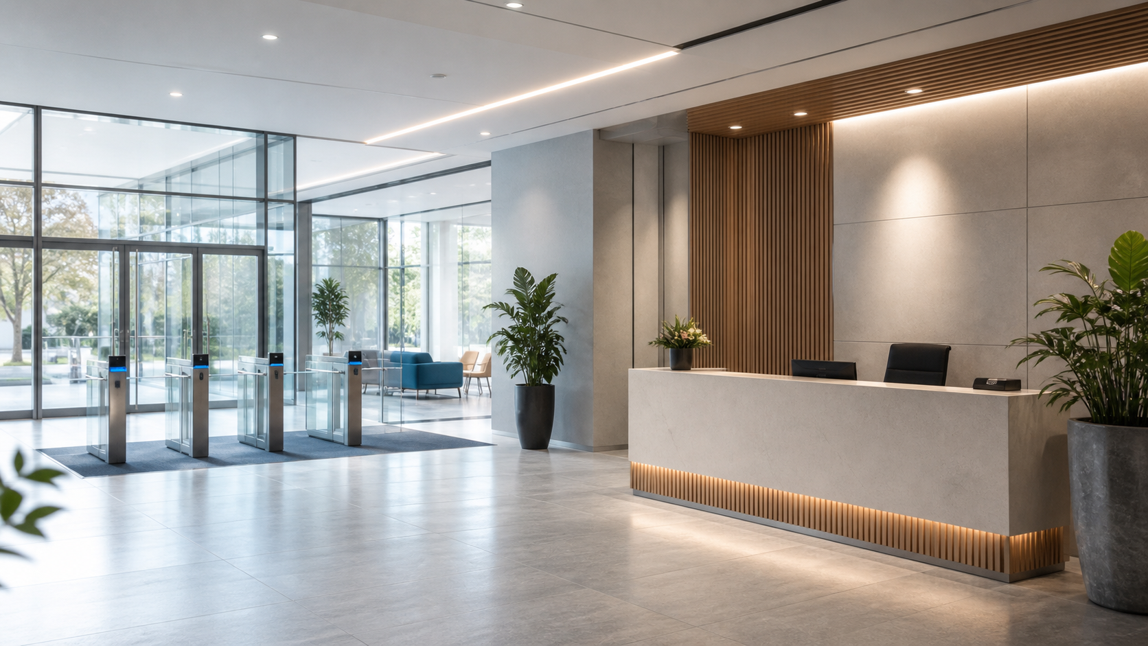 Recepção de empresa com controle de acesso